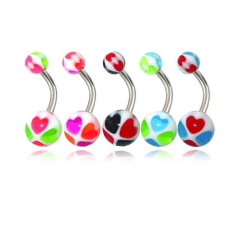 Assorted Heart Design Fancy UV Balls With Banana Bar Belly Rings Body Jewelry