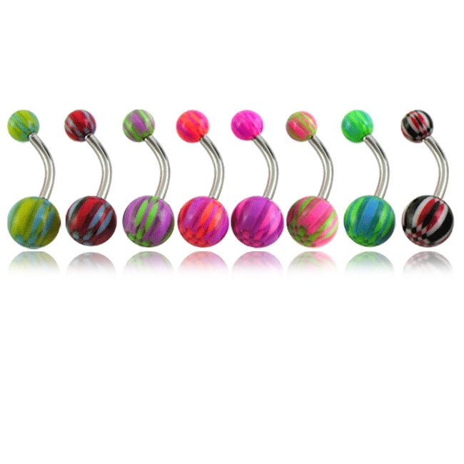 Assorted UV Beach Fancy Ball With Curved Bar Belly Rings