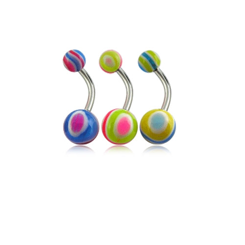 Assorted Three Colors Belly Rings With Fancy UV Balls
