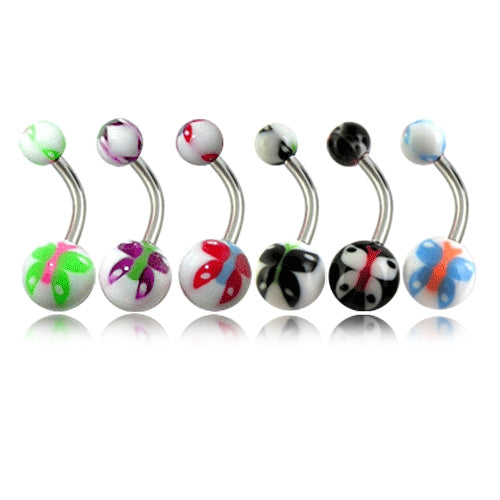 Assorted Butterfly Belly Rings Curved Bar With Fancy UV Balls