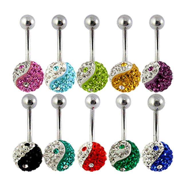 Assorted Ying Yang Collection Of  Crystal stone Belly Ring