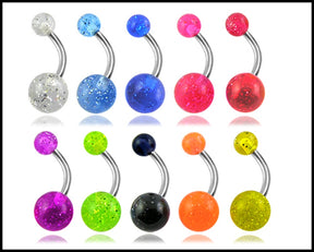 Belly rings with Glitter balls