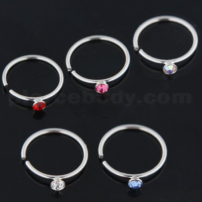 925 Sterling Silver Jeweled Nose Hoop Ring in Box