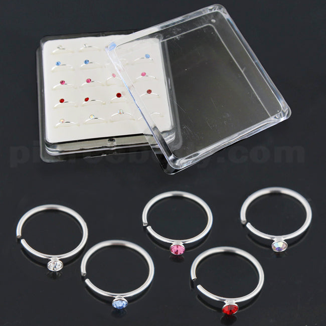 925 Sterling Silver Jeweled Nose Hoop Ring in Box