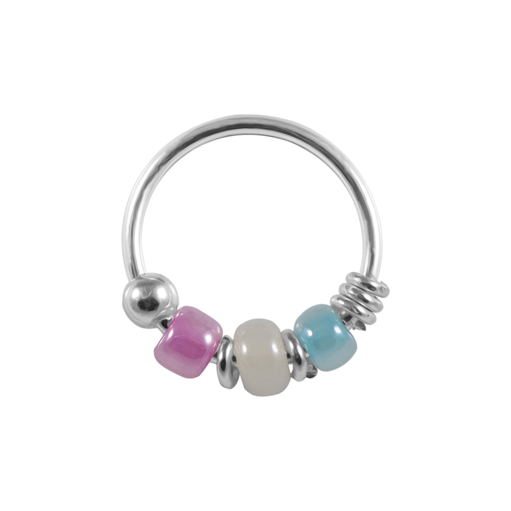 925 Silver Mix Color Bead Nose Hoop Ring  1