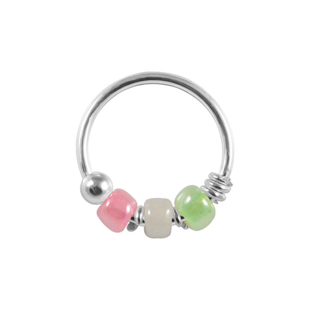 925 Silver Mix Color Bead Nose Hoop Ring  5