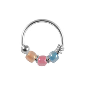925 Silver Mix Color Bead Nose Hoop Ring  6