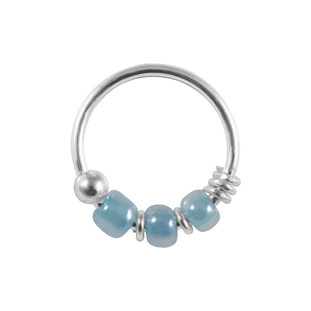 925 Sterling Silver Aqua Bead Nose Hoop Ring