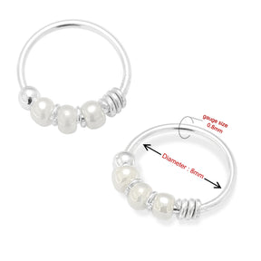 925 Sterling Silver Clear Bead Nose Hoop Ring