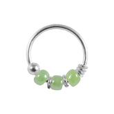 925 Sterling Silver Green Bead Nose Hoop Ring