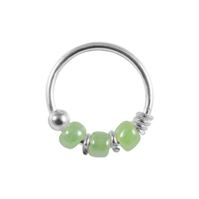 925 Sterling Silver Green Bead Nose Hoop Ring