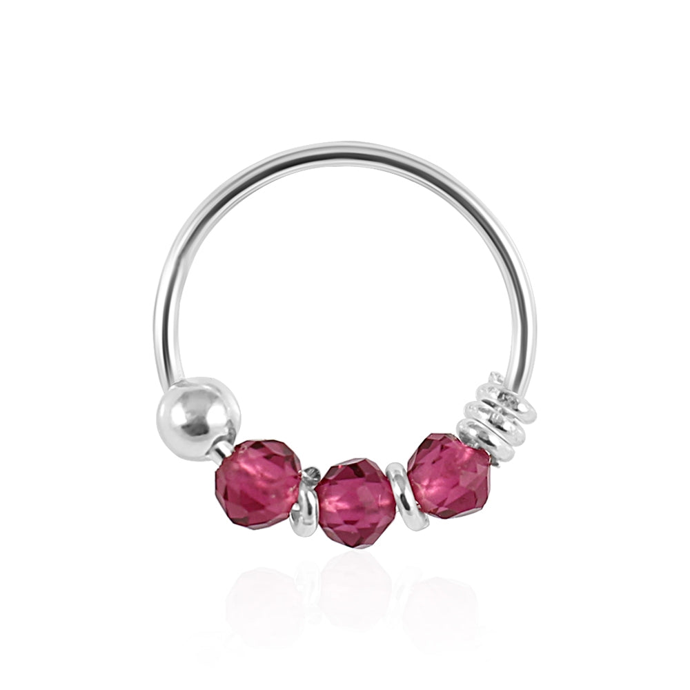 925 Sterling Silver Hot Pink Bead Nose Hoop Ring