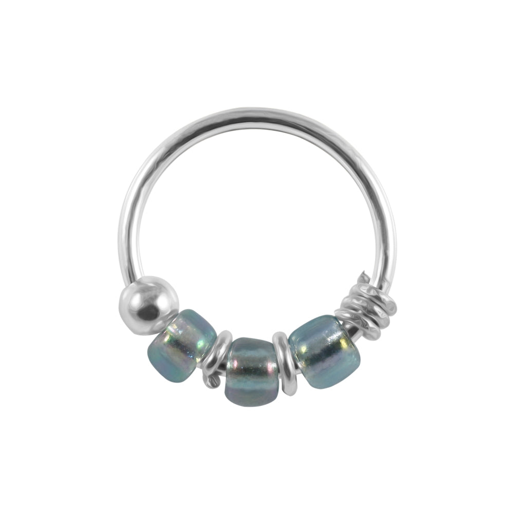 925 Sterling Silver Transparent Lavender Bead Nose Hoop Ring