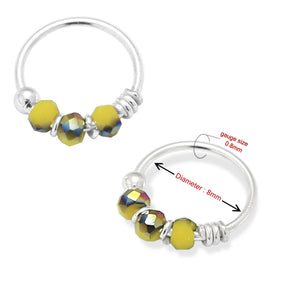 925 Silver Yellow Bead Nose Hoop Ring