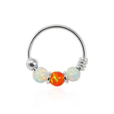 925 Sterling Silver AB with Orange Opal Bead in Center Nose Hoop Ring