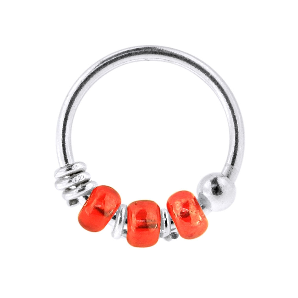 925 Sterling Silver Transparent Red Bead Nose Hoop Ring
