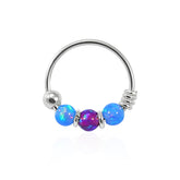 925 Sterling Silver Dark Blue with Purple Opal Bead in Center Nose Hoop Ring