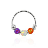 925 Sterling Silver Purple Orange with AB Opal Bead in Center Nose Hoop Ring