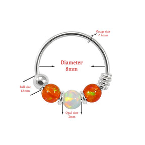 925 Sterling Silver AB Opal Bead in Center Nose Hoop Ring