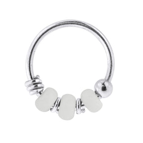 925 Sterling Silver Milk White Bead Nose Hoop Ring