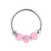 925 Sterling Silver Transparent Pink Bead Nose Hoop Ring