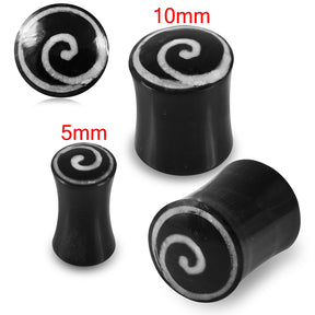 Double Flared Swirl Inlay Organic Horn Saddle Ear Plug