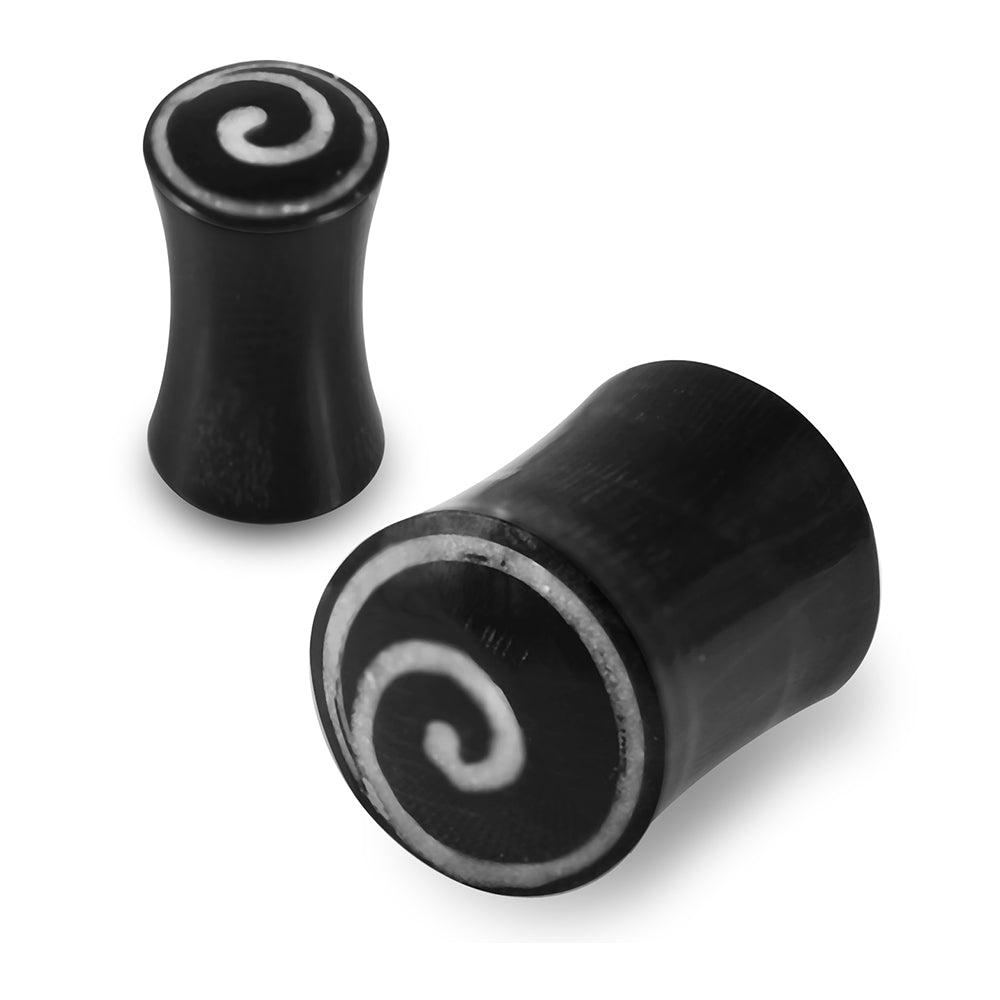 Double Flared Swirl Inlay Organic Horn Saddle Ear Plug