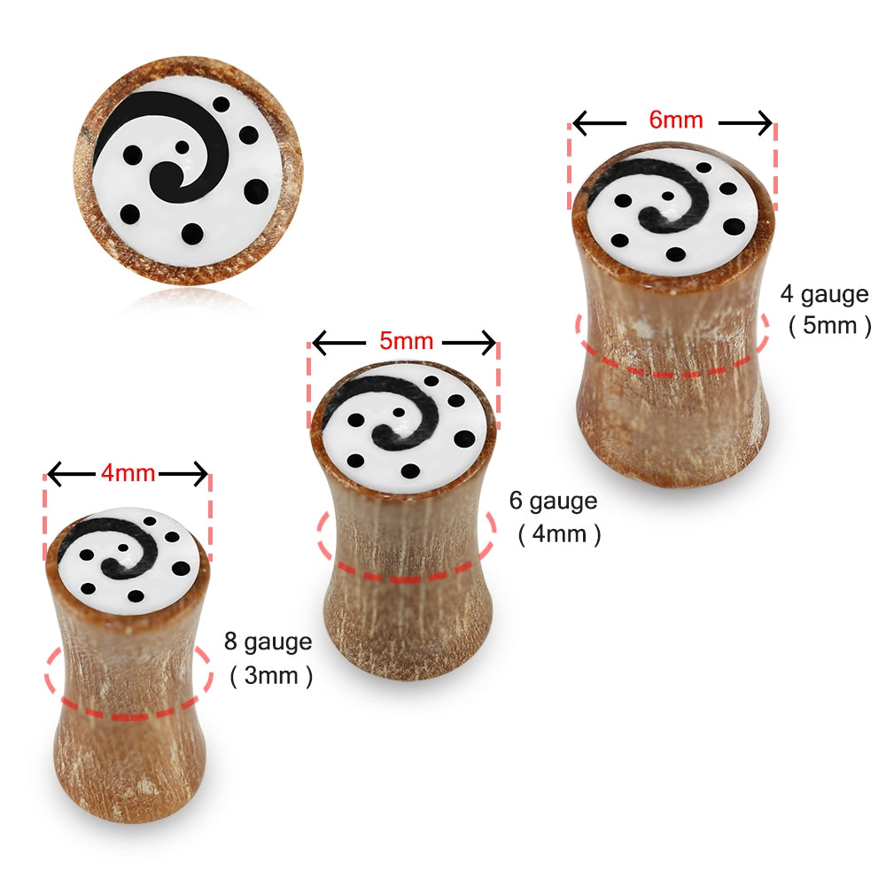 Double Flared Swirl Dotted Inlay Organic Wood Saddle Ear Plug