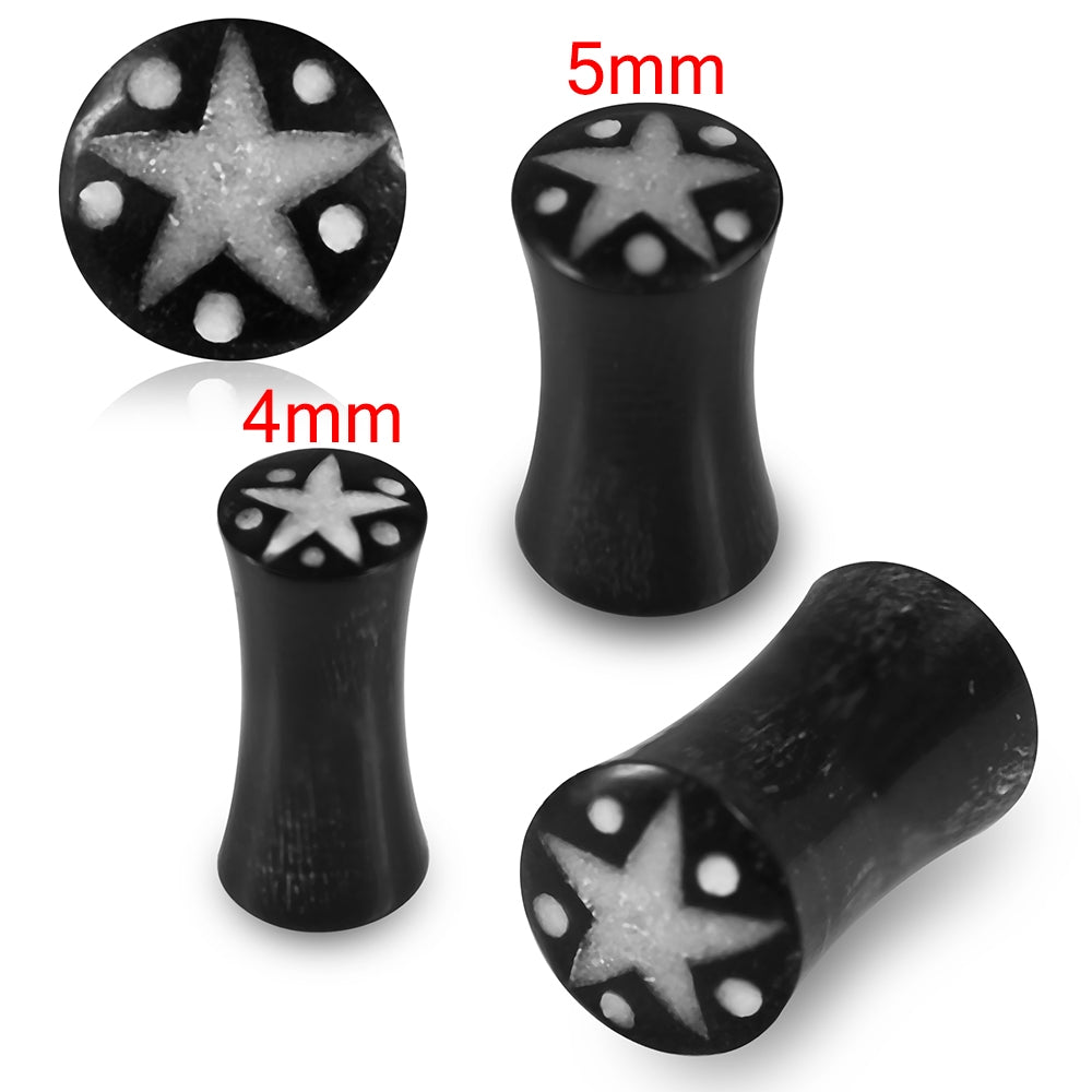Double Flared Star Dotted Inlay Organic Horn Saddle Ear Plug