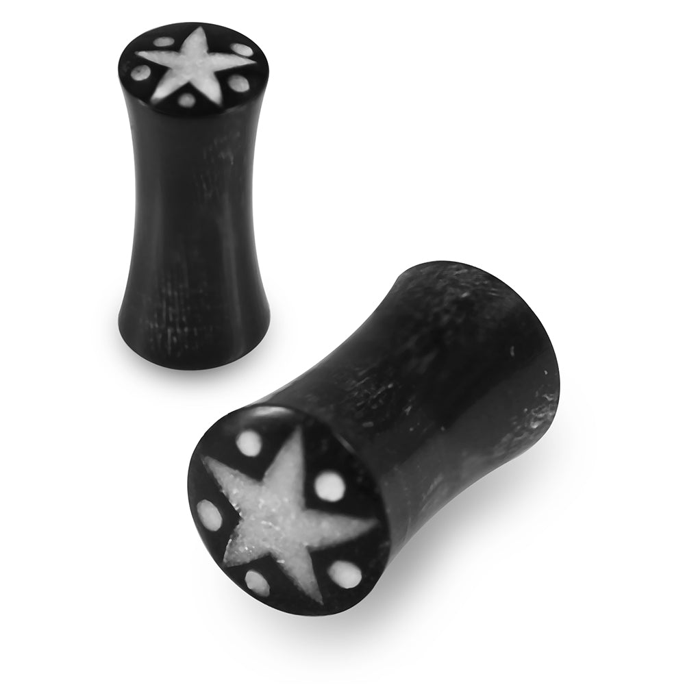 Double Flared Star Dotted Inlay Organic Horn Saddle Ear Plug