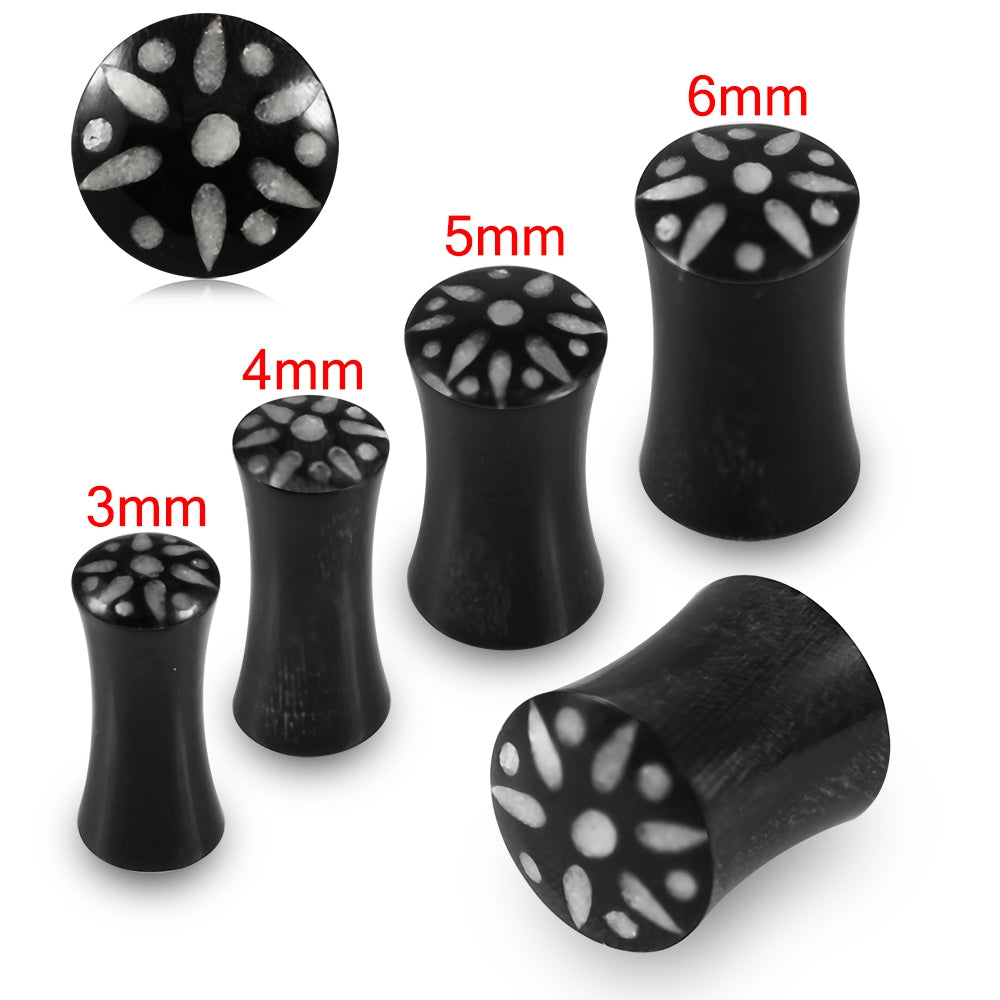 Double Flared Leaf Dotted Inlay Organic Horn Saddle Ear Plug