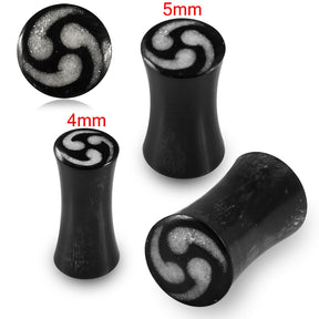 Double Flared Tri Swirl Inlay Organic Horn Saddle Ear Plug