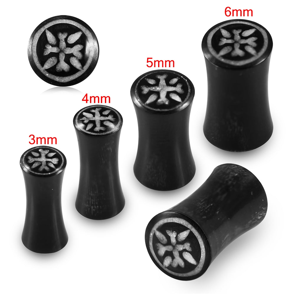 Double Flared Floral Inlay Organic Horn Saddle Ear Plug