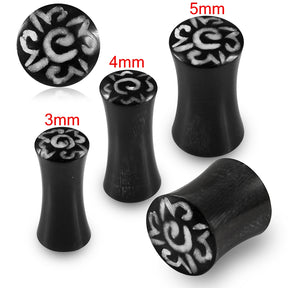 Double Flared Flower Inlay Organic Horn Saddle Ear Plug