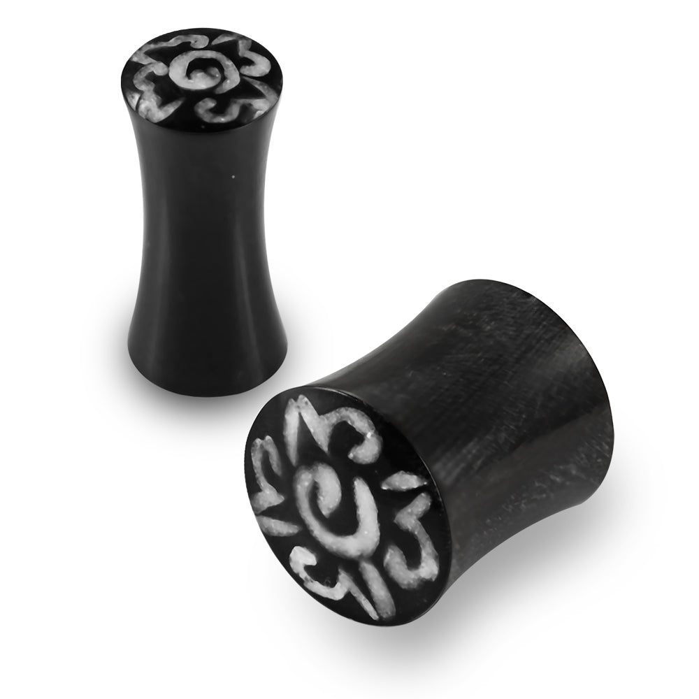 Double Flared Flower Inlay Organic Horn Saddle Ear Plug