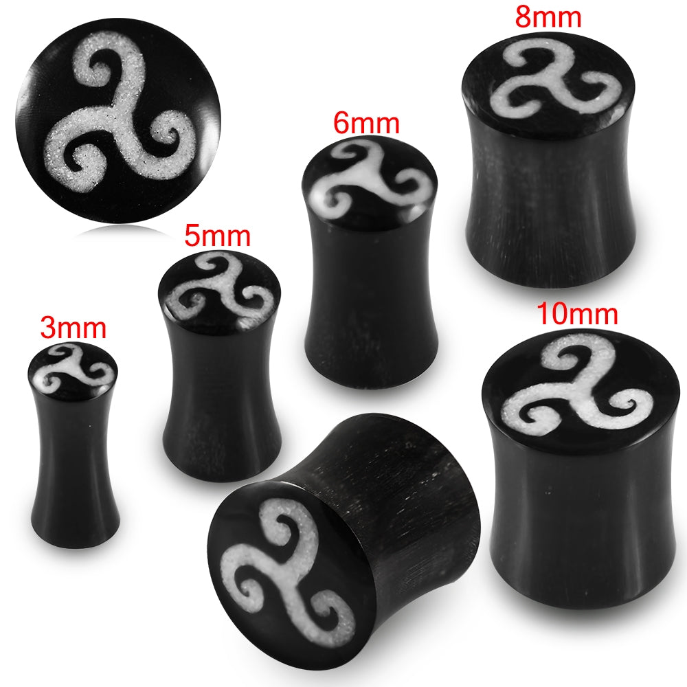 Double Flared Triskelion Inlay Organic Horn Saddle Ear Plug