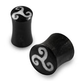 Double Flared Triskelion Inlay Organic Horn Saddle Ear Plug