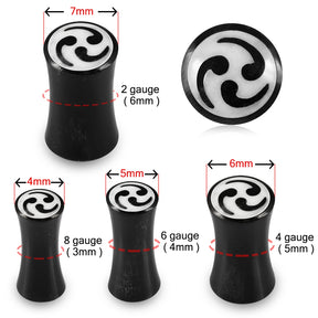 Double Flared Tri Swirl Inlay Organic Horn Saddle Ear Plug