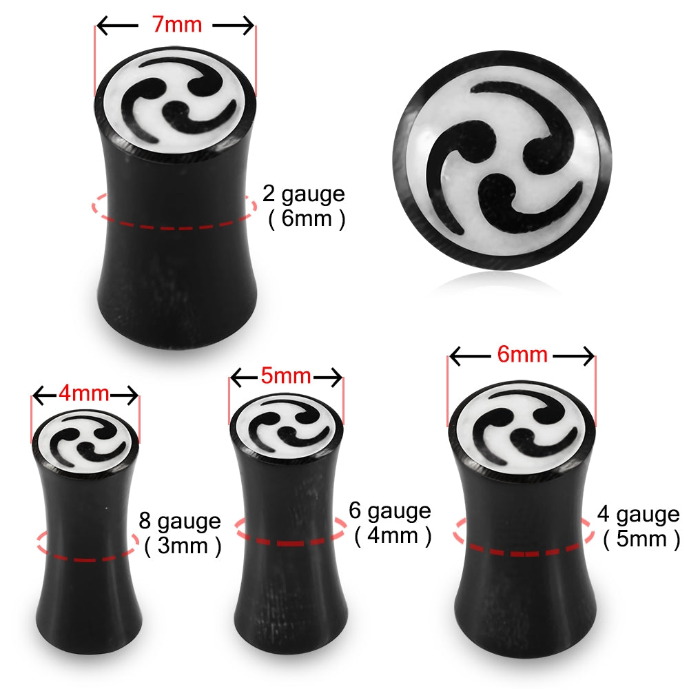 Double Flared Tri Swirl Inlay Organic Horn Saddle Ear Plug