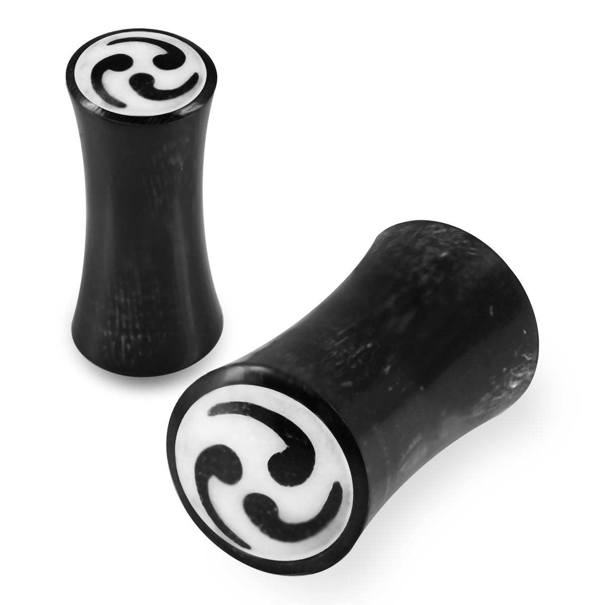 Double Flared Tri Swirl Inlay Organic Horn Saddle Ear Plug