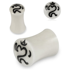 Double Flared Ganesh Inlay Organic Bone Saddle Ear Plug