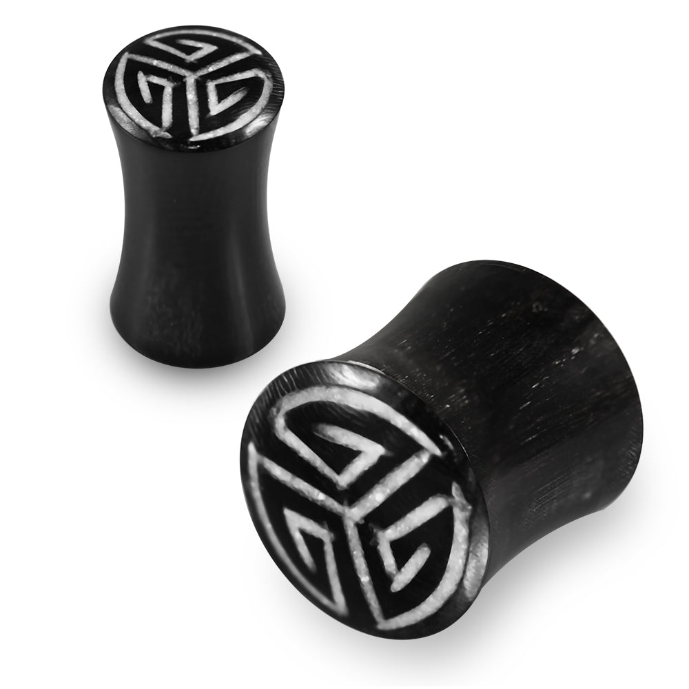 Double Flared Tribal Maze Inlay Organic Horn Saddle Ear Plug