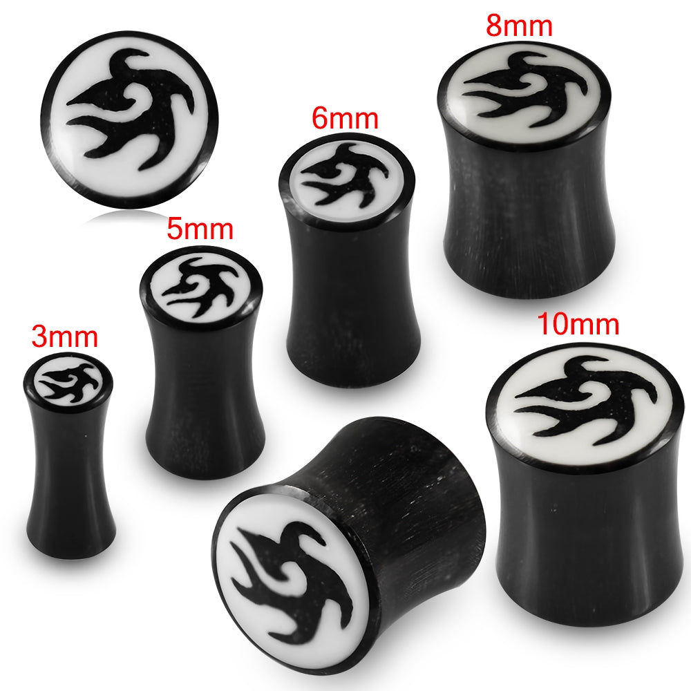 Double Flared Tribal Inlay Organic Horn Saddle Ear Plug