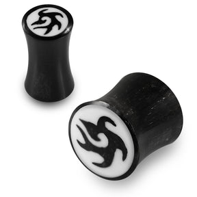 Double Flared Tribal Inlay Organic Horn Saddle Ear Plug