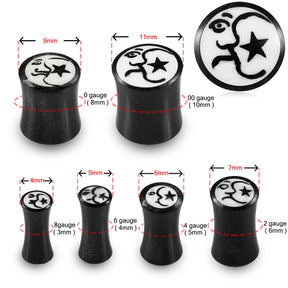 Double Flared Moon Star Inlay Organic Horn Saddle Ear Plug