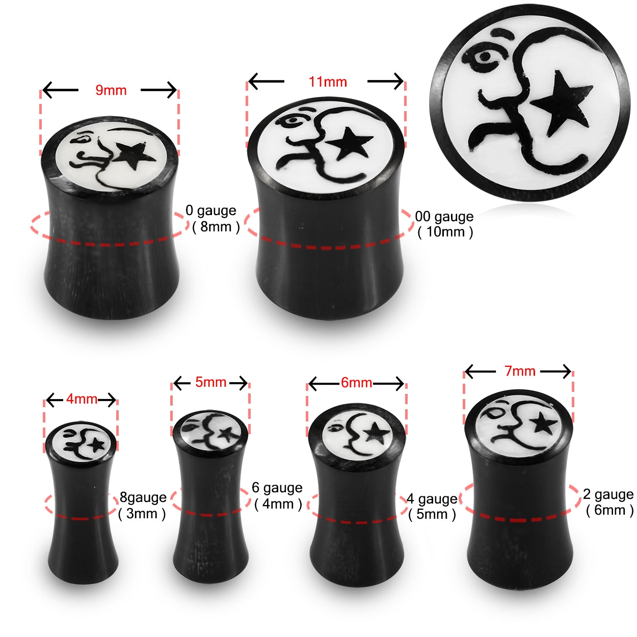 Double Flared Moon Star Inlay Organic Horn Saddle Ear Plug