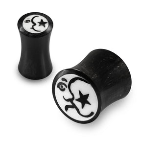 Double Flared Moon Star Inlay Organic Horn Saddle Ear Plug