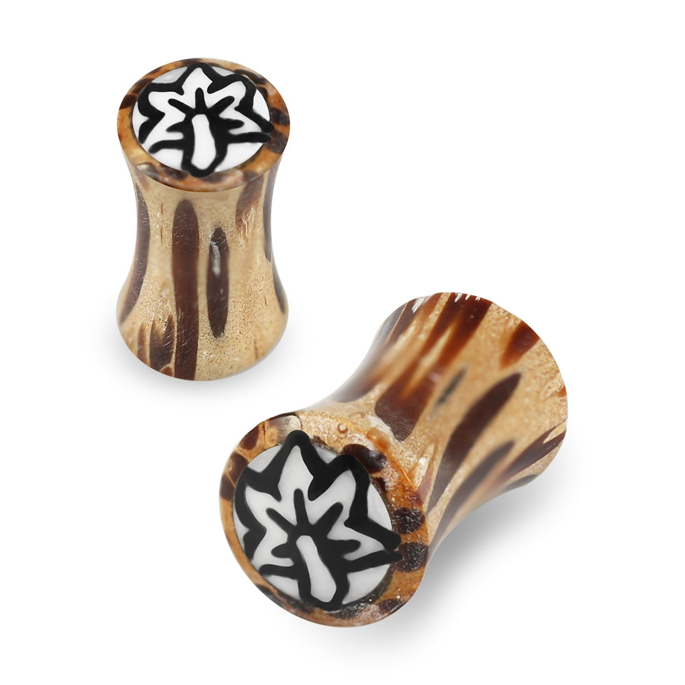 Double Flared Leaf Inlay Organic Coco Wood Saddle Ear Plug