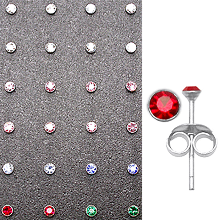 2mm Round Stone Ear Studs in 12 pair Tray
