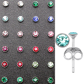 3mm Rhinestone Stone Ear Studs in a 12 pair Tray